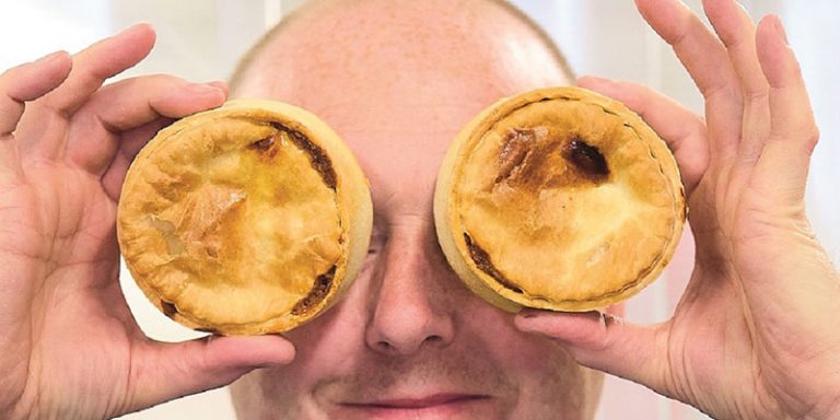 Man with pies for eyes